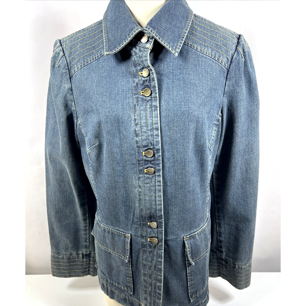 I. E. Relaxed Women's Blue Denim  Military‎ Chore 100% Cotten Jacket Size Large